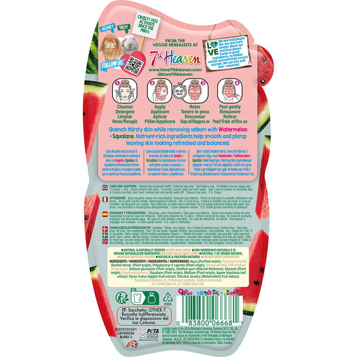 7Th Heaven PEEL-OFF MOISTURE BOOST sandía con esqualano mascarilla hidratante 10 ml