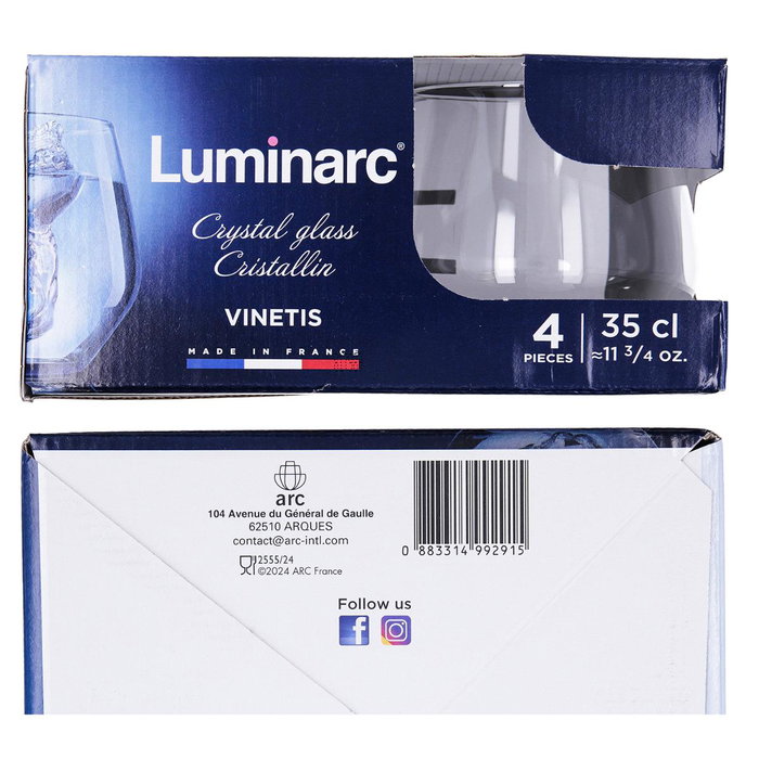 Caja 4 Vasos Bajos Cristalín Vinetis Luminarc 36 cL Caja 4 Vasos Bajos Cristalín Vinetis Luminarc 36 cL