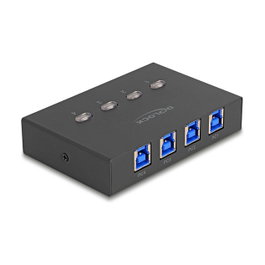 DeLOCK 11509 Switch USB 3.2 Gen 1 (5 Gbps) 4 Puertos, Interruptor Manual para 4 Ordenadores en 1 Dispositivo, Negro, Compacto 66 x 100 x 21 mm, Certificados FCC/CE