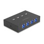 DeLOCK 11509 Switch USB 3.2 Gen 1 (5 Gbps) 4 Puertos, Interruptor Manual para 4 Ordenadores en 1 Dispositivo, Negro, Compacto 66 x 100 x 21 mm, Certificados FCC/CE