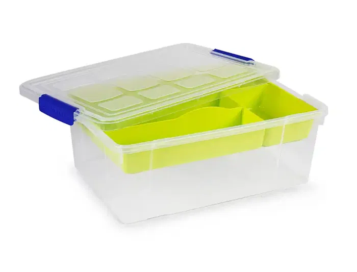 Plasticforte Contenedor Plástico Transparente 9 Litros con Tapa y Bandeja 260x370x140 mm