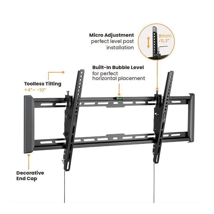 VALUE VALUE 17.99.1223 Soporte de TV para Pared Inclinable para Pantallas de 43 a 90 Pulgadas (109 cm - 2.29 m) con Capacidad de Carga de 75 kg, Color Negro