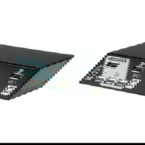 ROLINÉ KVM Switch con puerto DisplayPort y USB 2.0 para control de múltiples PC desde un solo teclado, ratón y monitor
