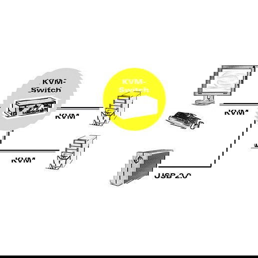ROLINÉ KVM Switch con puerto DisplayPort y USB 2.0 para control de múltiples PC desde un solo teclado, ratón y monitor