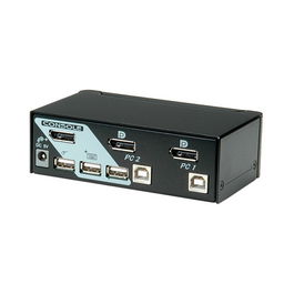 ROLINÉ KVM Switch con puerto DisplayPort y USB 2.0 para control de múltiples PC desde un solo teclado, ratón y monitor