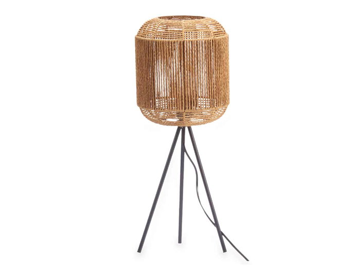 Giftdecor Lampara Tripode Cilindro Cuerda Metal Papel Plastico Negro Marron 20.5 cm x 30 cm x 20.5 cm (Set de 4)