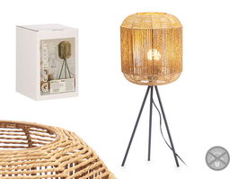 Giftdecor Lampara Tripode Cilindro Cuerda Metal Papel Plastico Negro Marron 20.5 cm x 30 cm x 20.5 cm (Set de 4)