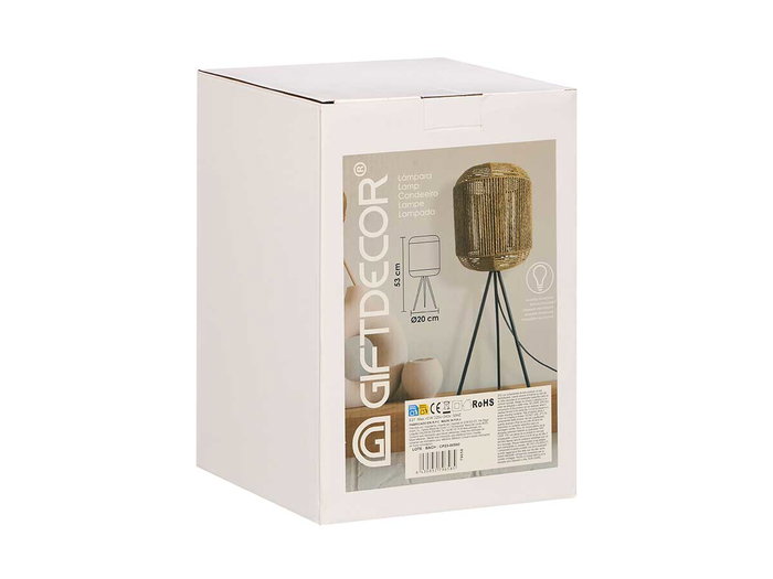 Giftdecor Lampara Tripode Cilindro Cuerda Metal Papel Plastico Negro Marron 20.5 cm x 30 cm x 20.5 cm (Set de 4)