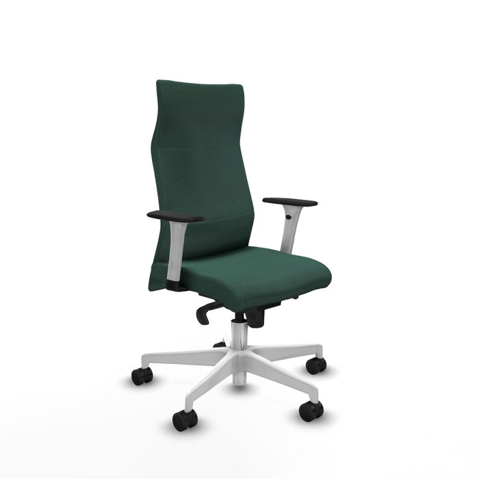 Sillón Albacete con mecanismo Sincro tapizada con Tela color Verde botella. Equipado con Base poliamida blanca, Brazos 1D y Ruedas 65mm nailon Sillón Albacete con mecanismo Sincro tapizada con Tela color Verde botella. Equipado con Base poliamida blanca, Brazos 1D y Ruedas 65mm nailon