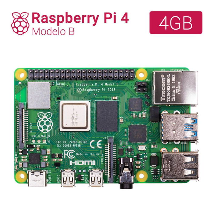 Raspberry Pi 4 Modelo B 4GB - Placa de desarrollo con procesador Quad-Core Cortex-A72, WiFi, Bluetooth 5.0, 4Kp60 Raspberry Pi 4 Modelo B 4GB - Placa de desarrollo con procesador Quad-Core Cortex-A72, WiFi, Bluetooth 5.0, 4Kp60