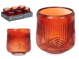 Giftdecor Portavela Círculo Raya Teja Cristal 9x9x9.5 cm (Set de 12)