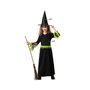 Disfraz Infantil de Bruja para Niña con Traje Largo Verde y Sombrero, Talla 10-12 Años