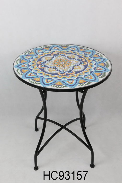 DKD Home Decor Mesa Terraza y Jardín Multicolor Negro Metal Cerámica 60x60x72 cm