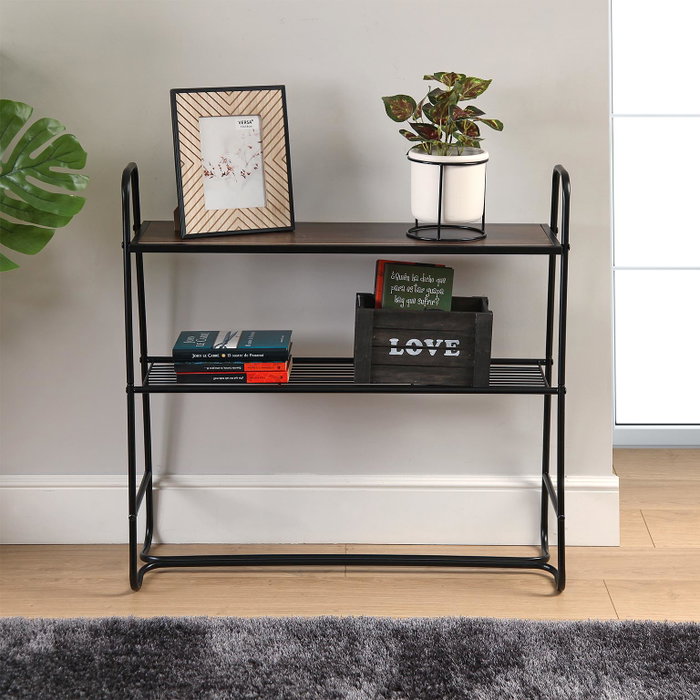 Versa Mesa de entrada Vilius con estante, madera MDF y metal, 23.5x80 cm