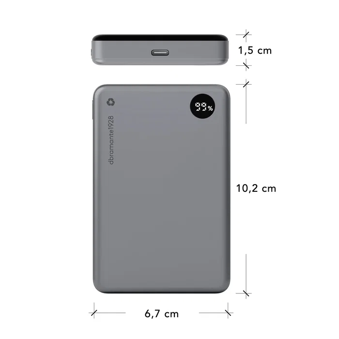 Batería Externa Power Bank 10000 mAh, Cargador Inalámbrico 15W con Pantalla, Gris, 3 Puertos (USB-C/Magnético), CP10SLBL7178