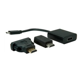 VALUE Adaptador de Pantalla USB Tipo C a VGA, HDMI, DVI, Negro, Máxima Resolución 3840 x 2160 Píxeles, 12.99.3229