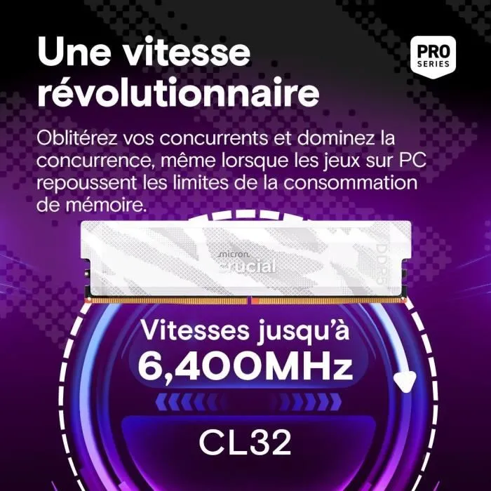 Crucial CP2K16G64C32U5W Kit Memoria RAM 32GB (2x16GB) DDR5 6400MT/s CL32 DIMM 288-pin UDIMM Blanco - Compatible Intel XMP 3.0 y AMD EXPO