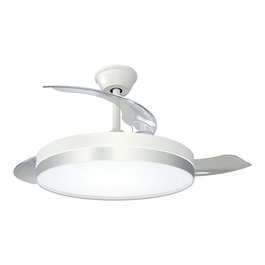 EDM - Ventilador de Techo con Luz LED, Motor DC, Aspas Retráctiles Transparentes, 6 Velocidades, Silencioso (30 dB), Mando a Distancia, Plateado, Ø107 cm