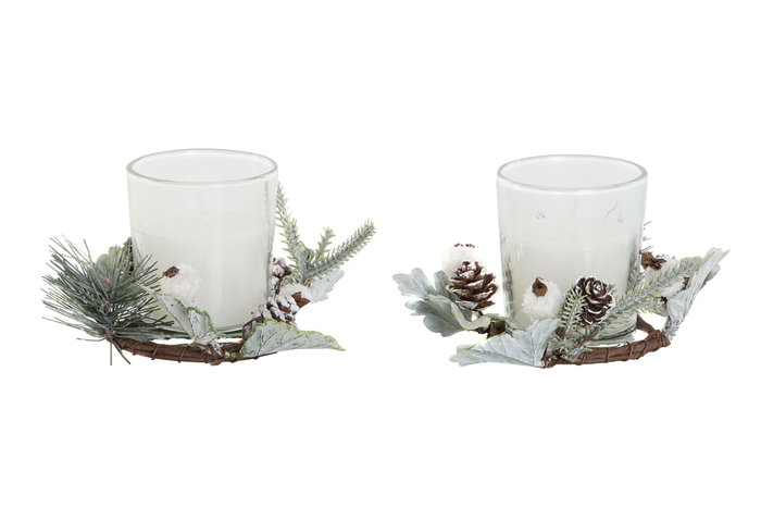 DKD Home Decor Set de 2 Velas de Cera de Parafina y Cristal Blanco