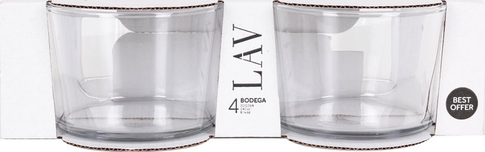 LAV Set de 4 Vasos Chiquito - 240 cc - Colección Best Offer - Cristal - 8 cm de diámetro x 5.8 cm de altura (12 Cajas)
