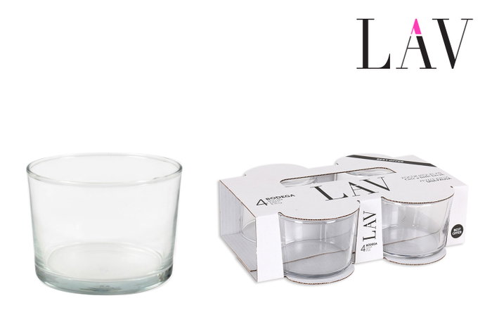 LAV Set de 4 Vasos Chiquito - 240 cc - Colección Best Offer - Cristal - 8 cm de diámetro x 5.8 cm de altura (12 Cajas)