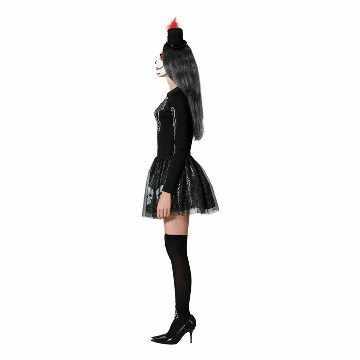 Disfraz Mujer Adulto Esqueleto Negro con Falda de Tul Brillante y Sombrero Disfraz Mujer Adulto Esqueleto Negro con Falda de Tul Brillante y Sombrero