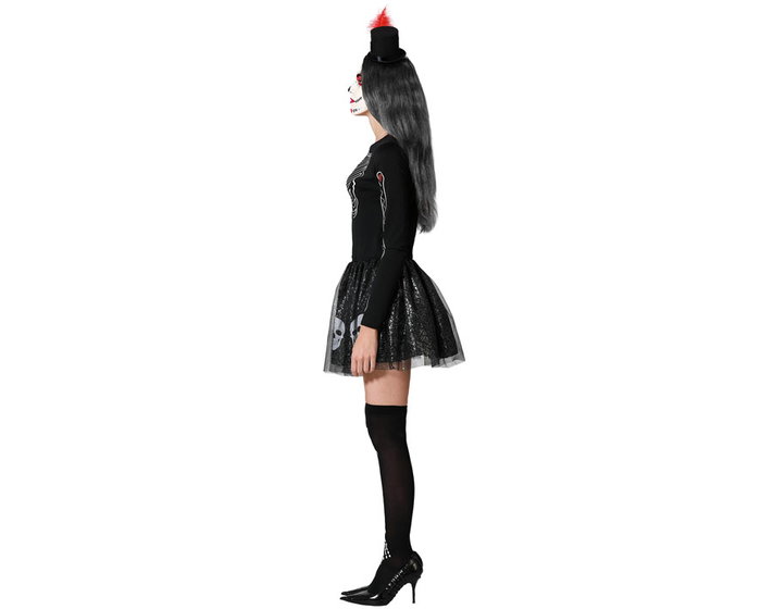 Disfraz Esqueleto Negro con Falda y Detalles Brillantes para Mujer Adulto Halloween Talla XS-S
