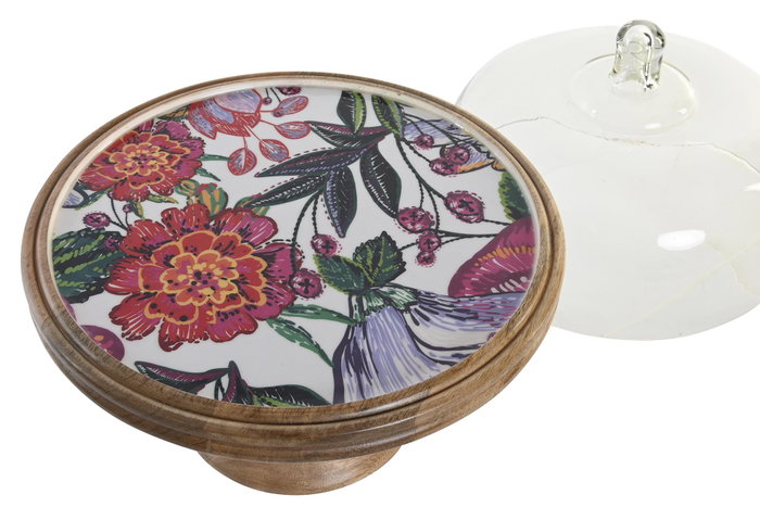 DKD Home Decor Bandeja Mango Cristal Flores Esmaltado 30x30x33 cm