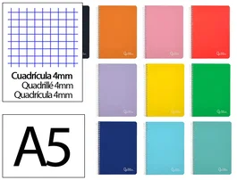 Liderpapel Cuaderno espiral A5 Witty tapa dura 80h 90gr cuadro 4mm colores surtidos