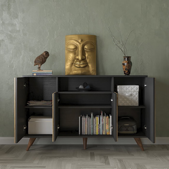 Hanah Home FRN-9004-1 Consola para Sala de Estar, 140cm Ancho, Pino Madera Negro Atlántico Hanah Home FRN-9004-1 Consola para Sala de Estar, 140cm Ancho, Pino Madera Negro Atlántico