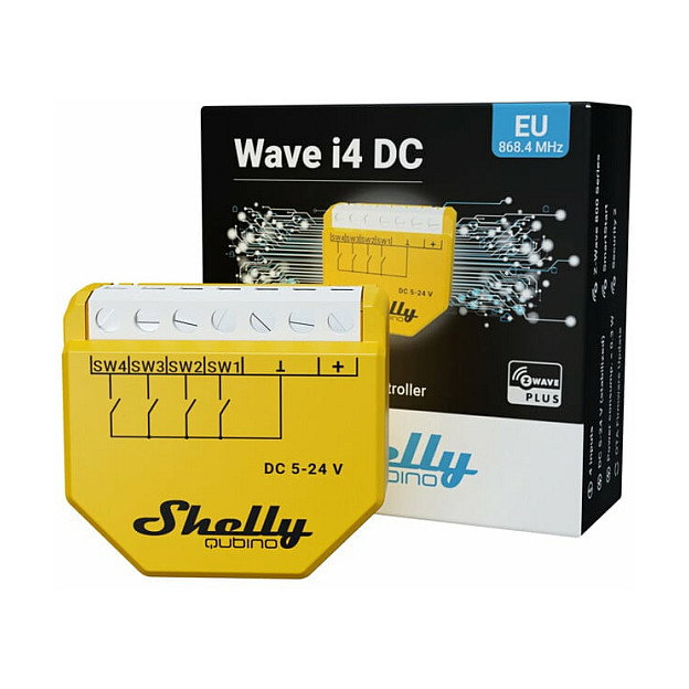 Shelly Wave i4 DC Interruptor Inteligente Z-Wave Inalambrico Amarillo 5-24V DC 40m Interior