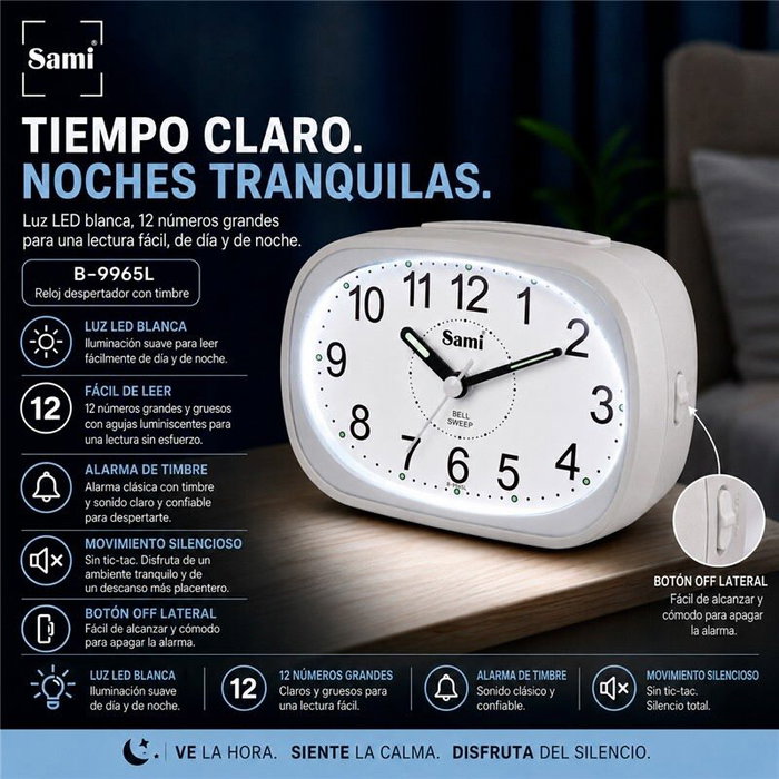 SAMI Despertador Sami Mediano Oval LED Silencioso con Campana Azul SAMI Despertador Sami Mediano Oval LED Silencioso con Campana Azul