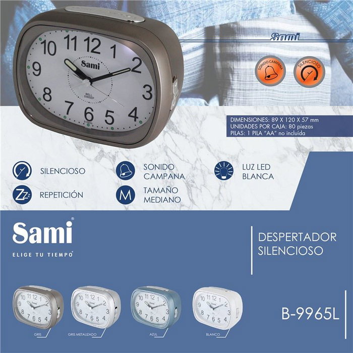SAMI Despertador, Forma Oval Mediano con Pantalla LED, Campana Silenciosa, Color Azul