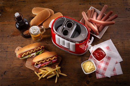 Ariete 206/00 Máquina para Hot Dog Party Time Roja, Parrilla para Salchichas y Calentador de Pan