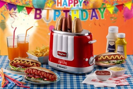 Ariete 206/00 Máquina para Hot Dog Party Time Roja, Parrilla para Salchichas y Calentador de Pan