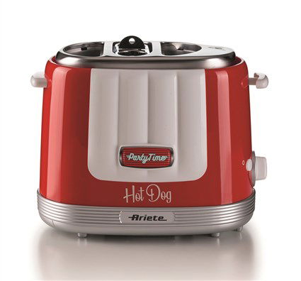 Ariete 206/00 Máquina para Hot Dog Party Time Roja, Parrilla para Salchichas y Calentador de Pan