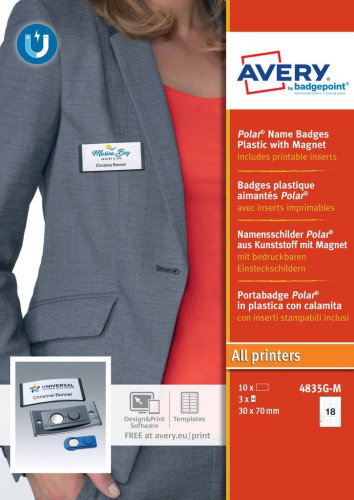 Avery 4835G-M Caja 10 Portanombres Polar Badge Antracita con Imán – 30 x 65 MM Plástico Avery 4835G-M Caja 10 Portanombres Polar Badge Antracita con Imán – 30 x 65 MM Plástico