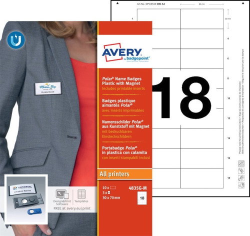 Avery 4835G-M Caja 10 Portanombres Polar Badge Antracita con Imán – 30 x 65 MM Plástico Avery 4835G-M Caja 10 Portanombres Polar Badge Antracita con Imán – 30 x 65 MM Plástico