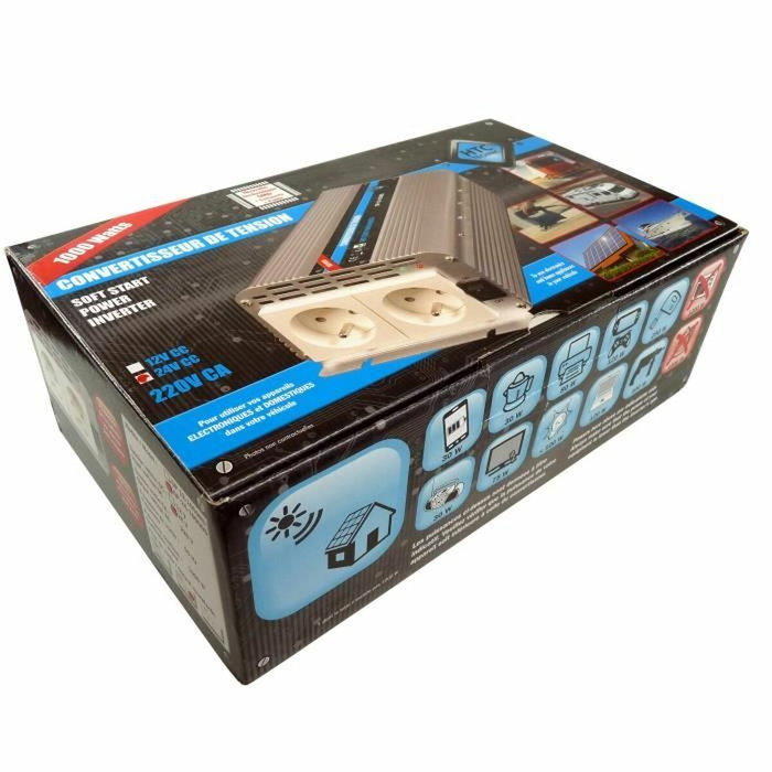 Htc Equipement Convertidor de tensión 24/220 V 1000 W con 2 tomas de corriente