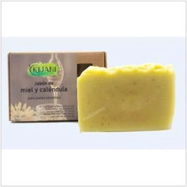 KIJANI Jabón en Pastilla de Miel y Caléndula con Avena, 80Gr, Piel Sensible, Ecológico Certificado BIOINSPECTA