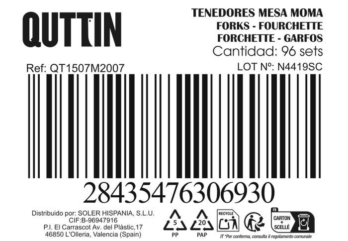 Inde Set 3 Tenedores de Mesa 2 mm Moma 20.5x2.4 cm (12 Cajas)