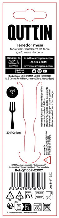 Inde Set 3 Tenedores de Mesa 2 mm Moma 20.5x2.4 cm (12 Cajas)