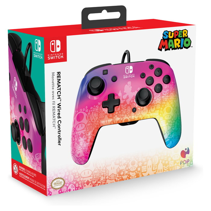PDP Mando Rematch Star Spectrum con cable para Nintendo Switch, Nintendo Switch Lite y Nintendo Switch OLED, Gamepad, 3 m, Multicolor