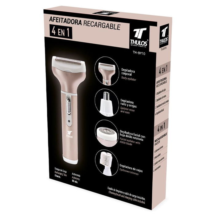 Thulos TH-BY10 Afeitadora Recargable 4 en 1 - Depiladora Facial, Corporal, Cejas, Nariz y Orejas con Cepillo de Limpieza