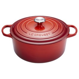 Le Creuset Signature Bräter 26 cm Redonda, 5.3 L, Hierro Fundido Esmaltado, Rojo Cereza, Adecuado para Inducción, 21177260602430