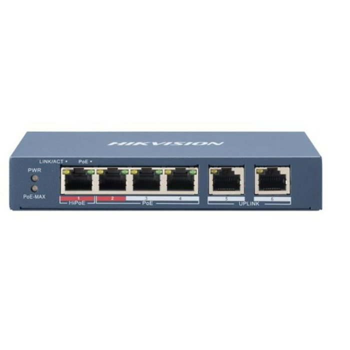 Hikvision DS-3E0106HP-E Switch PoE 4 puertos no gestionable Fast Ethernet