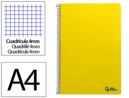 Liderpapel Cuaderno espiral A4 Smart, tapa blanda, 80 hojas, 75gr, cuadro 4mm con margen, color amarillo