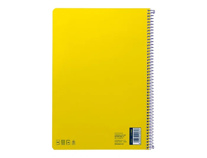 Liderpapel Cuaderno espiral A4 Smart, tapa blanda, 80 hojas, 75gr, cuadro 4mm con margen, color amarillo
