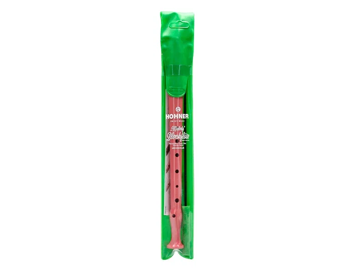 Hohner Flauta dulce 9508 color coral funda verde y transparente para educación musical