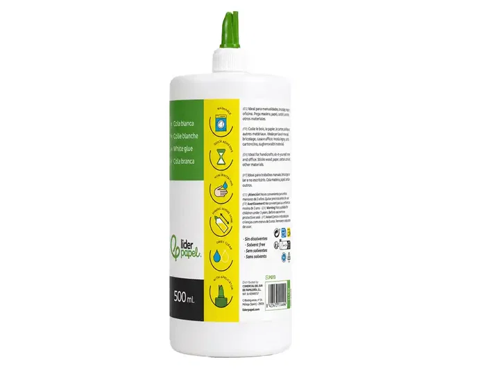 Liderpapel Pegamento Cola Blanca Lavable 500 ml Bote Ideal Manualidades y Hogar